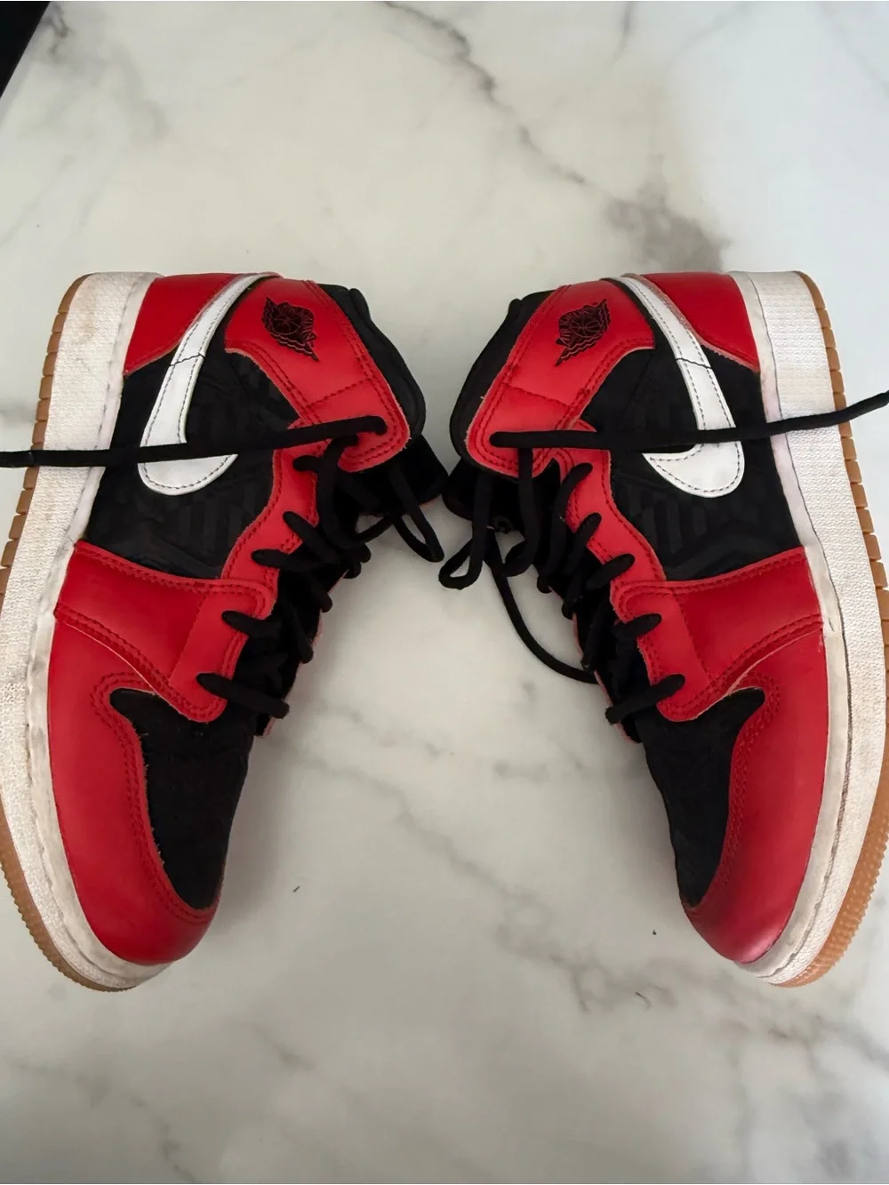 Jordan Kids High-Top Sneakers in Red, Black & White